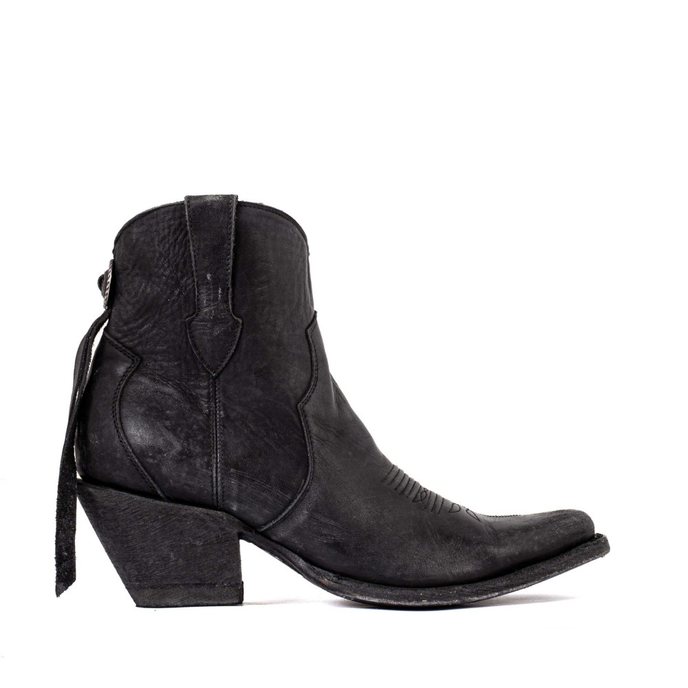 Boots à franges en cuir noir vieilli - La concha black - Santiags femme