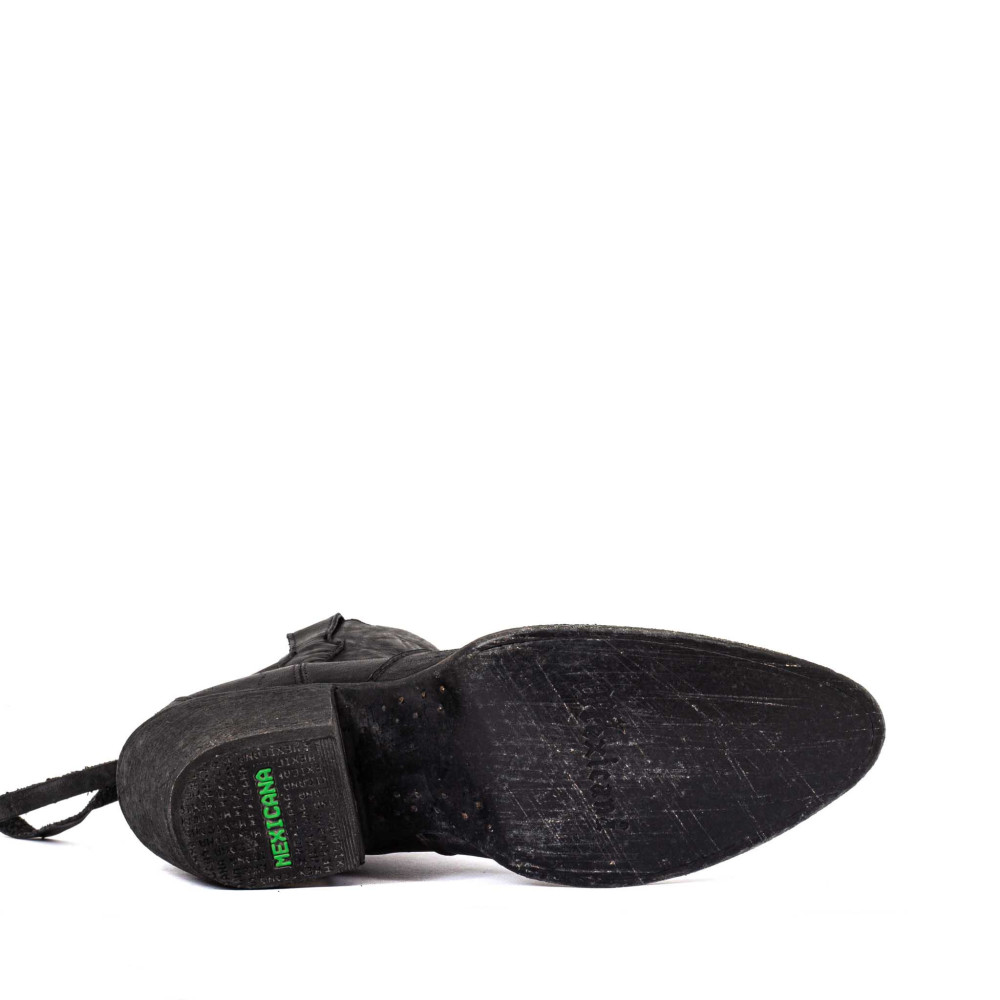 Boots à franges en cuir noir vieilli - La concha black - Santiags femme