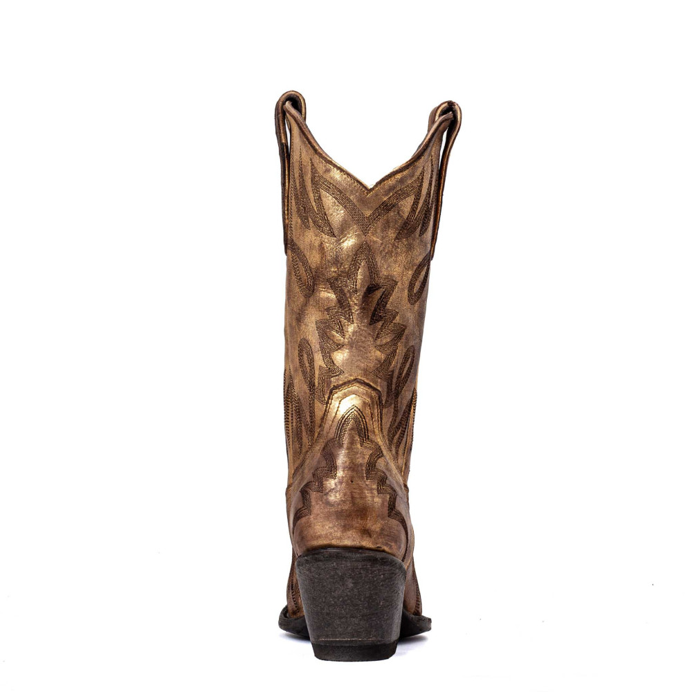 Bottes Santiags en cuir dorés et surpiqûres western - Coachella gold used - Santiags femme