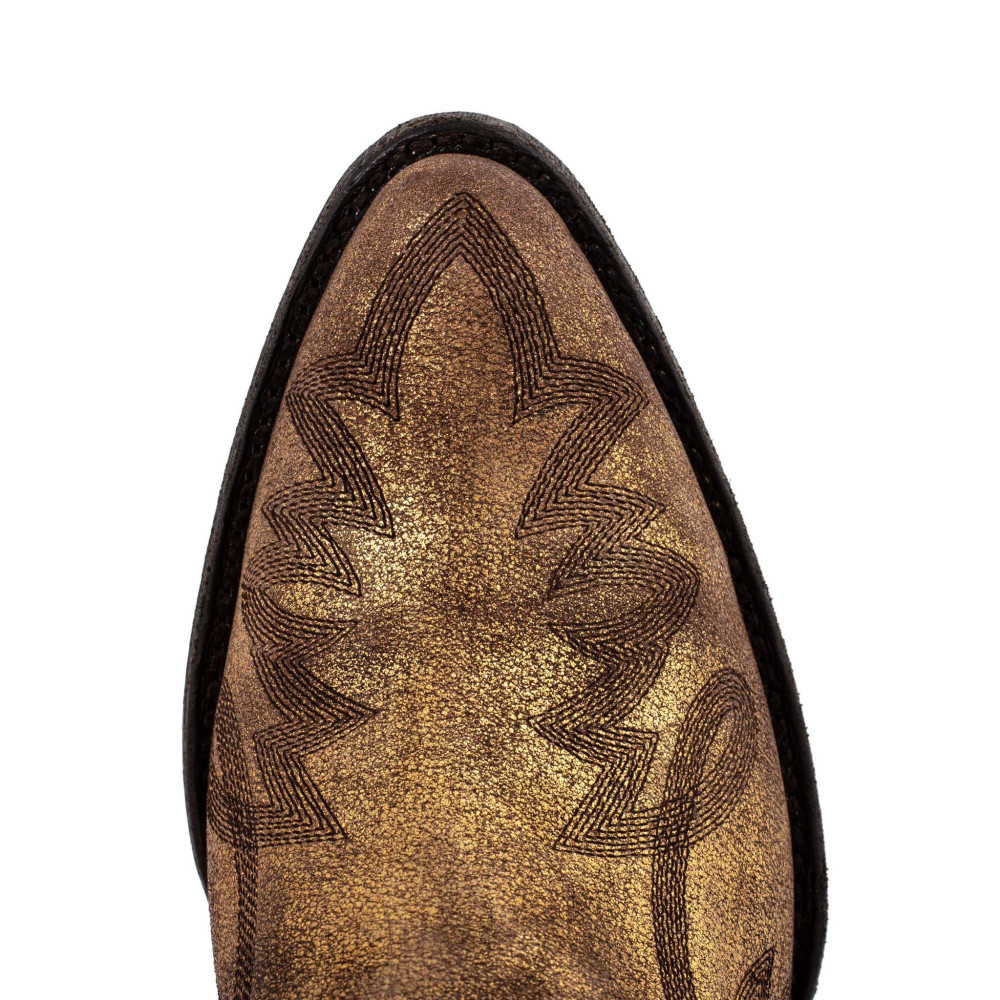 Bottes Santiags en cuir dorés et surpiqûres western - Coachella gold used - Santiags femme