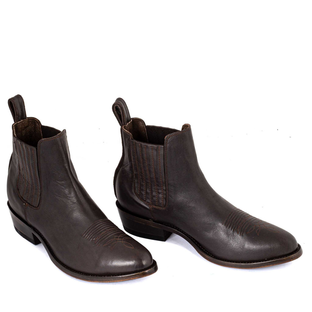 Bottines santiags en cuir verni couleur chocolat - Estudio bis chocolate - Santiags homme