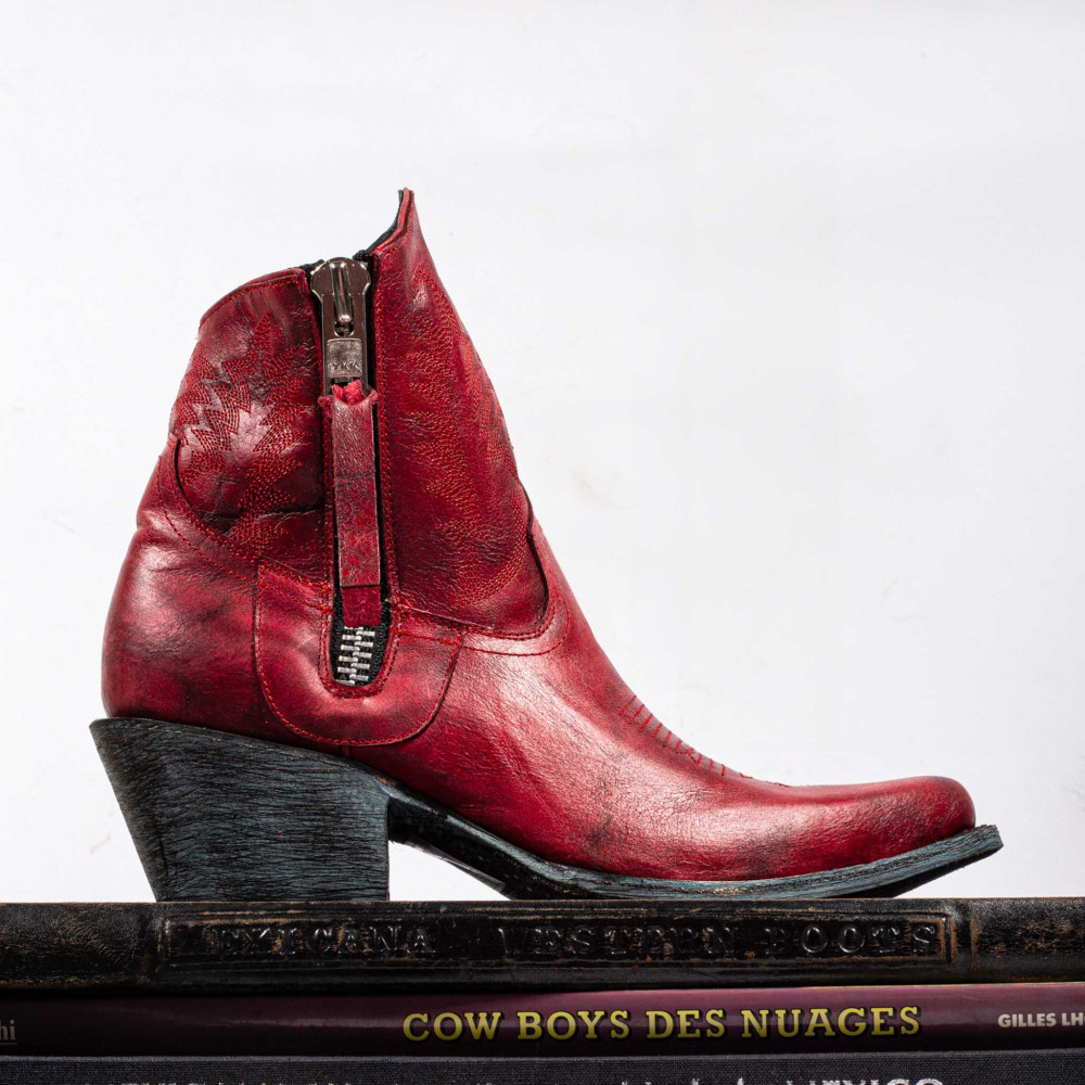 Santiags western à talon avec zip, cuir rouge - Razz 6 red - Santiags femme