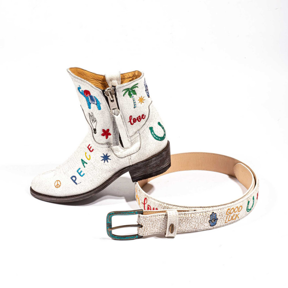 Bottines santiags blanches brodées | Paraiso white - Santiags femme