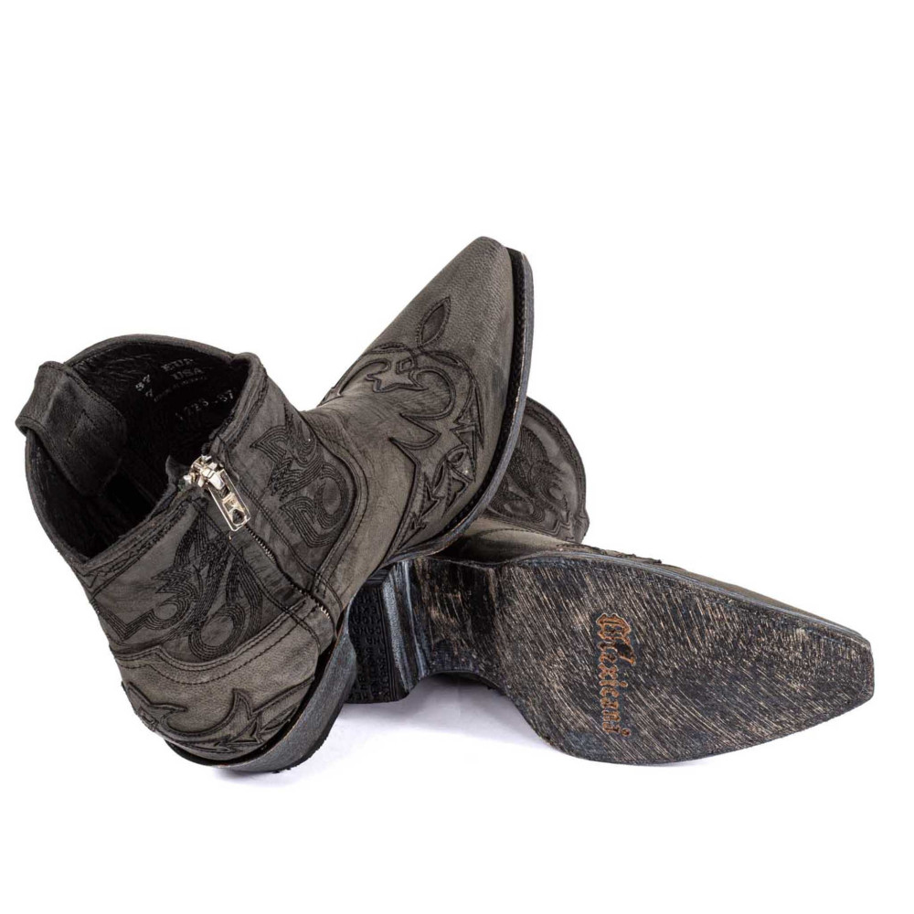 Low boots noires en cuir vieilli avec zip - Stitched black - Santiags femme