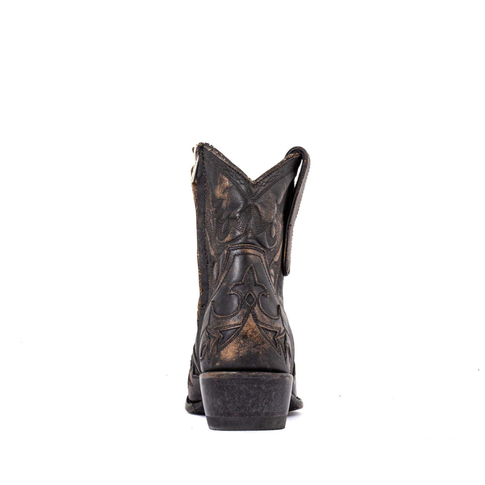 Low boots noires en cuir vieilli avec zip - Stitched beige - Santiags femme