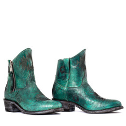 Boots turquoises avec motifs gravés - Toluca turquesa - Santiags femme