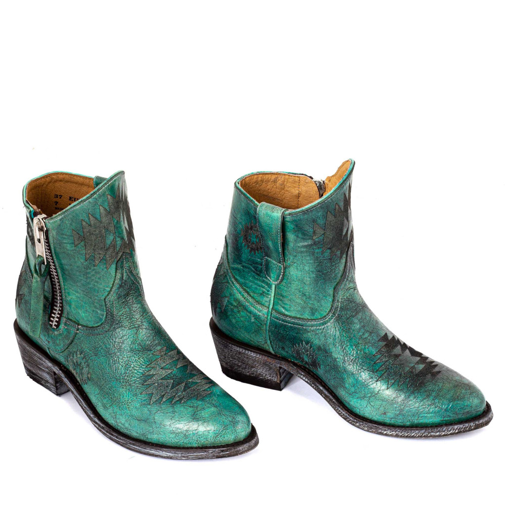 Boots turquoises avec motifs gravés - Toluca turquesa - Santiags femme