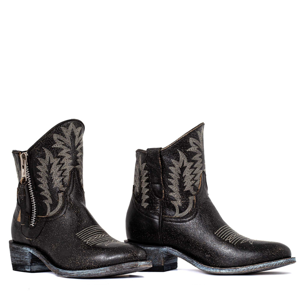 Bottines santiags en cuir noir craquelé - Razz 6 black - Santiags femme