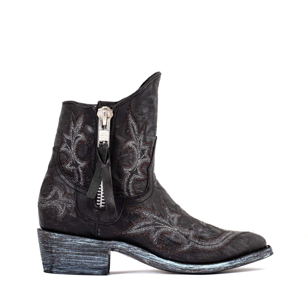 Boots brillantes à bouts ronds en cuir noir avec zip - Maguey 6 black - Santiags femme