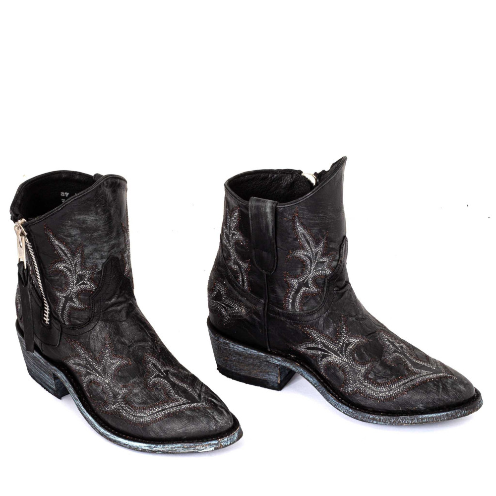 Boots brillantes à bouts ronds en cuir noir avec zip - Maguey 6 black - Santiags femme