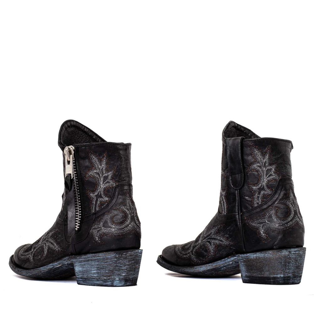 Boots brillantes à bouts ronds en cuir noir avec zip - Maguey 6 black - Santiags femme