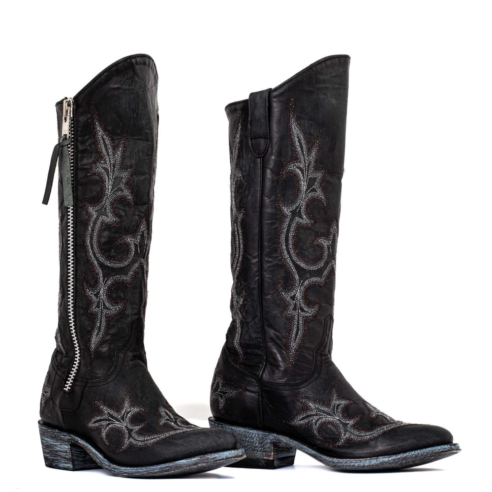 Bottes brillantes en cuir noir avec zip - Maguey black - Santiags femme