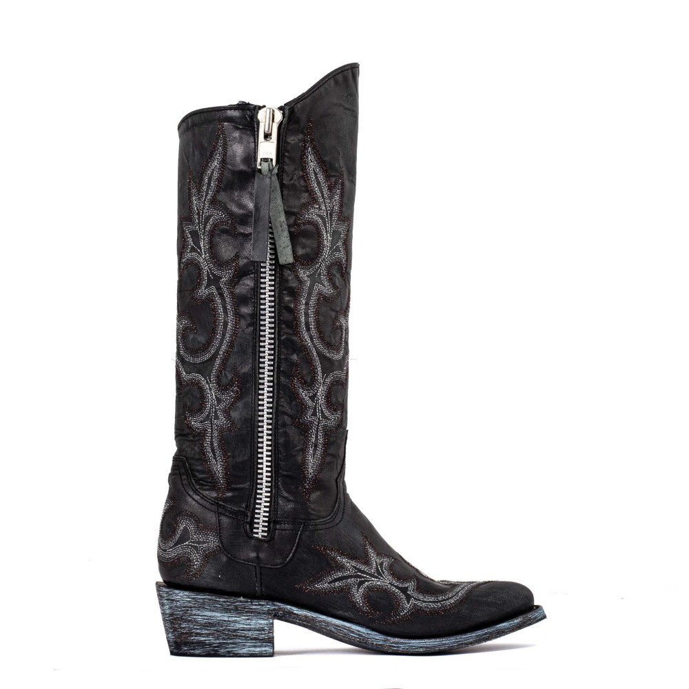 Bottes brillantes en cuir noir avec zip - Maguey black - Santiags femme