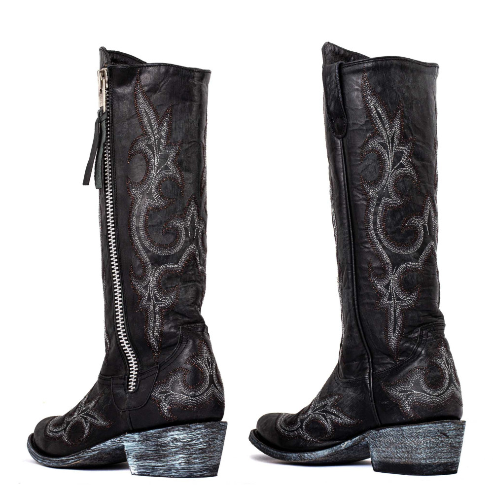 Bottes brillantes en cuir noir avec zip - Maguey black - Santiags femme