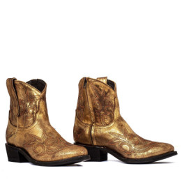 Boots à fleurs brillantes en cuir doré - Agave gold - Santiags femme
