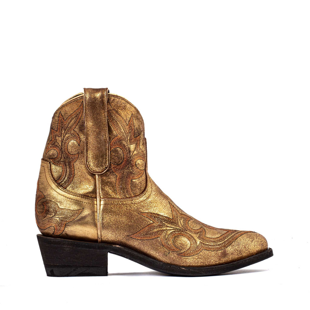 Boots à fleurs brillantes en cuir doré - Agave gold - Santiags femme