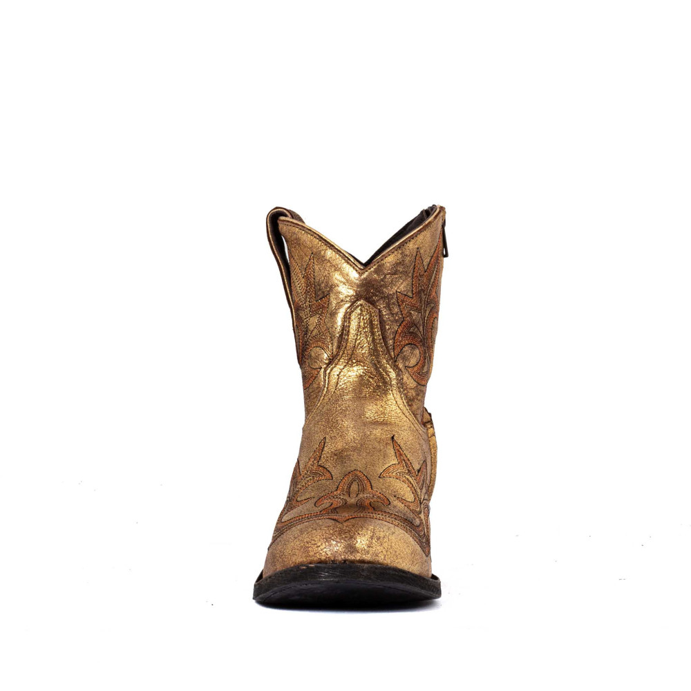 Boots à fleurs brillantes en cuir doré - Agave gold - Santiags femme