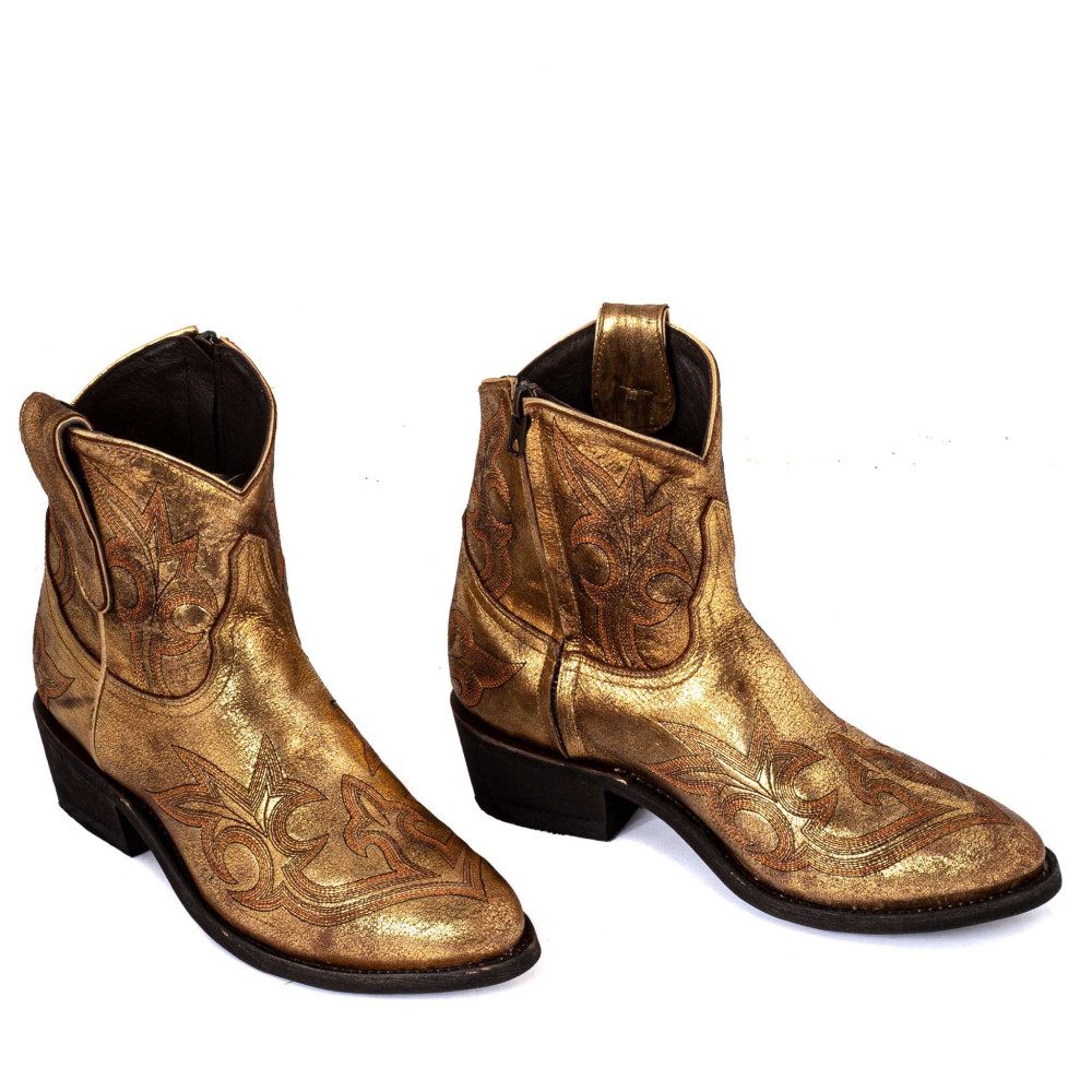 Boots à fleurs brillantes en cuir doré - Agave gold - Santiags femme