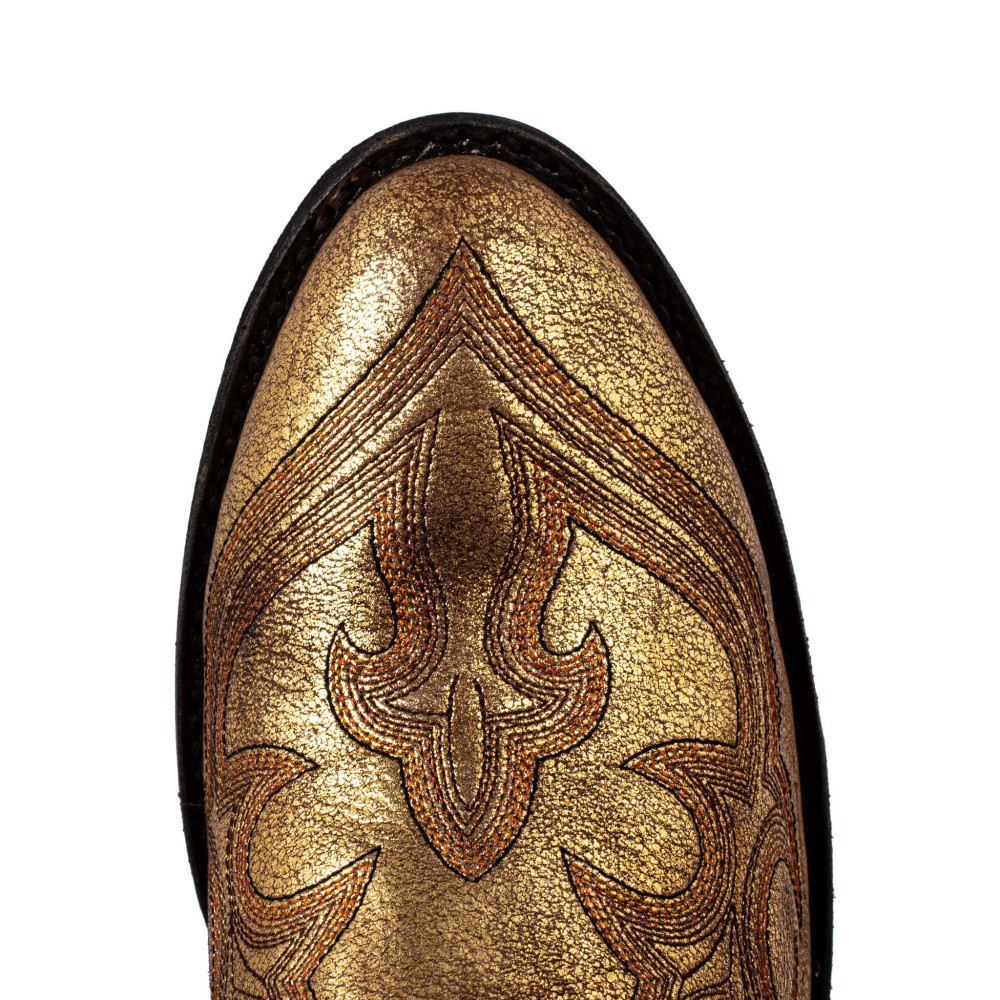Boots à fleurs brillantes en cuir doré - Agave gold - Santiags femme