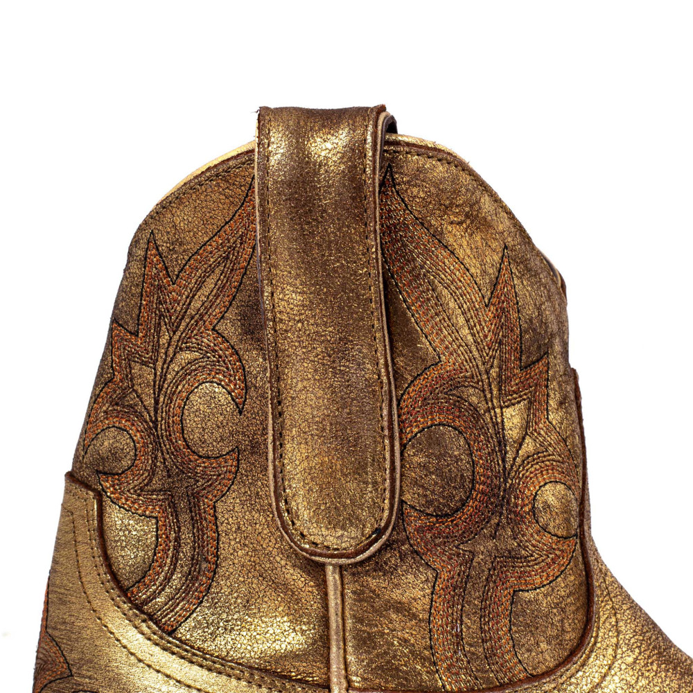 Boots à fleurs brillantes en cuir doré - Agave gold - Santiags femme