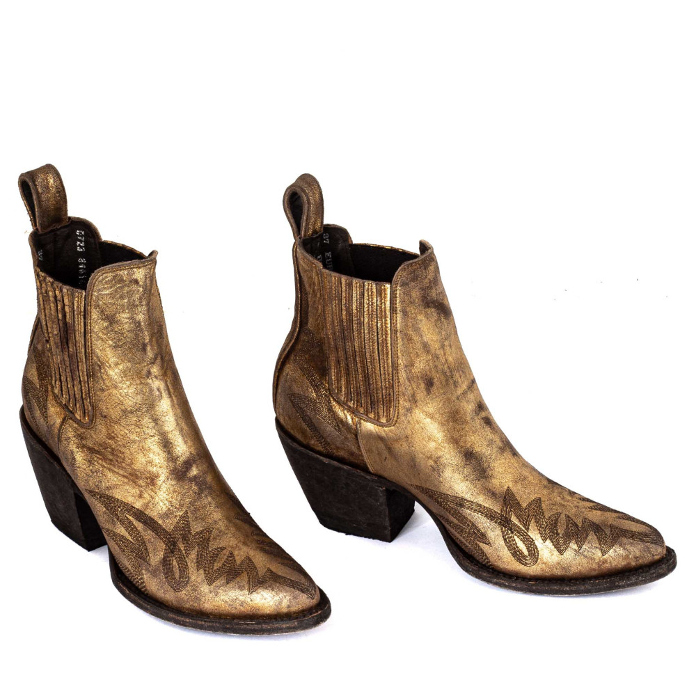 Santiags Gaucho gold| Style doré usé et couture longue | Mexicana