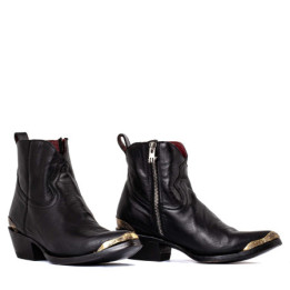 MEXICANA POINTED TOE ANKLE BOOTS IN CALFSKIN WITH ZIPPERED SIDE CLOSURE AND METALLIC TIPS