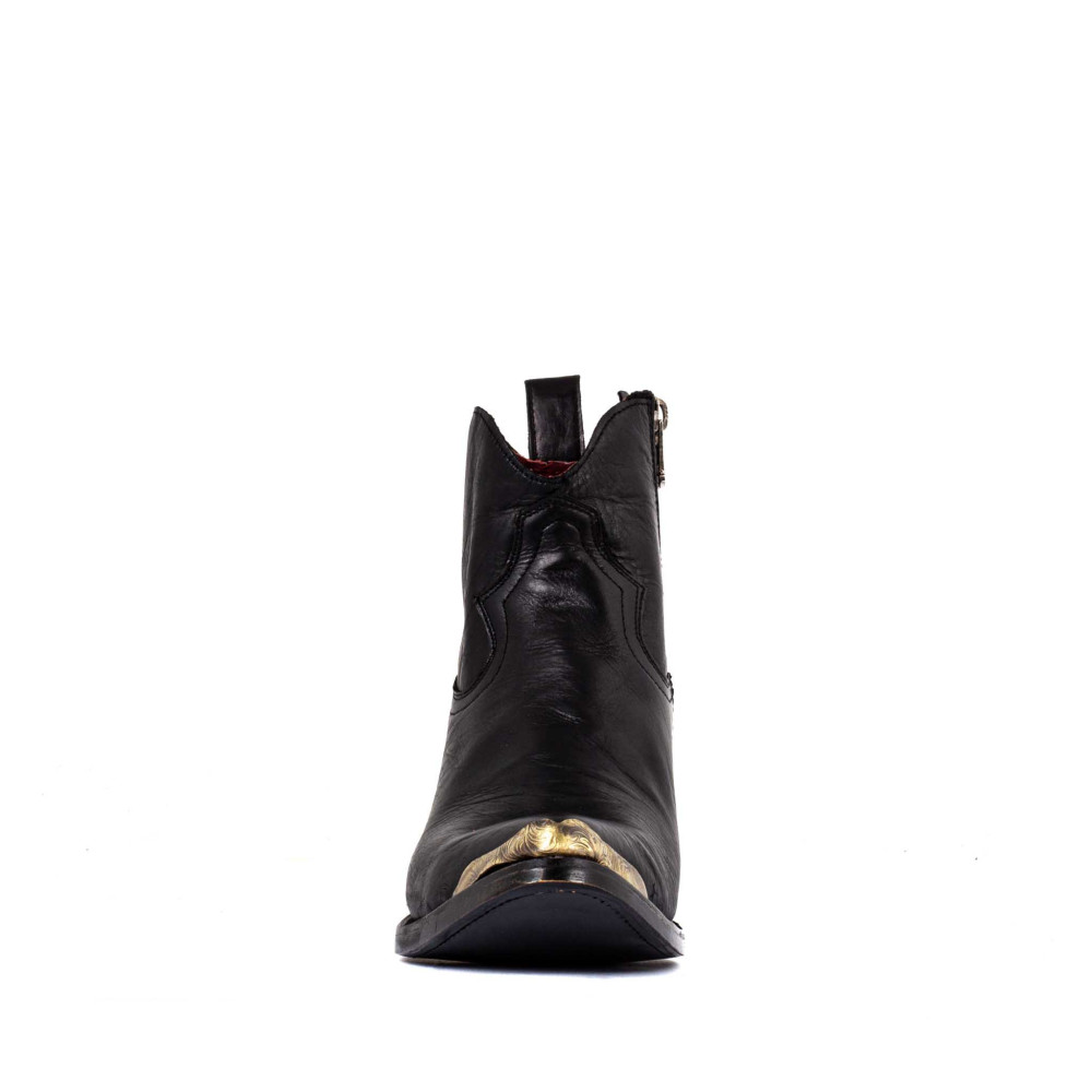 Bottines Mexicana en cuir de veau avec fermeture zippée et embouts métalliques et intérieur rouge