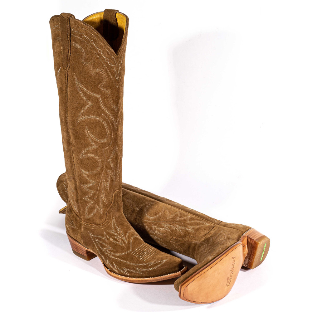 Bottes santiags en cuir suede, surpiqures multicolores - Fantasia Bentley Dijon - Santiags femme