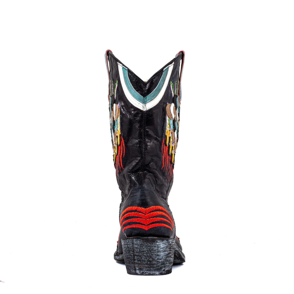 Bottes santiags noires, boots western brodées avec coeur - Formentera 10 black - Santiags femme