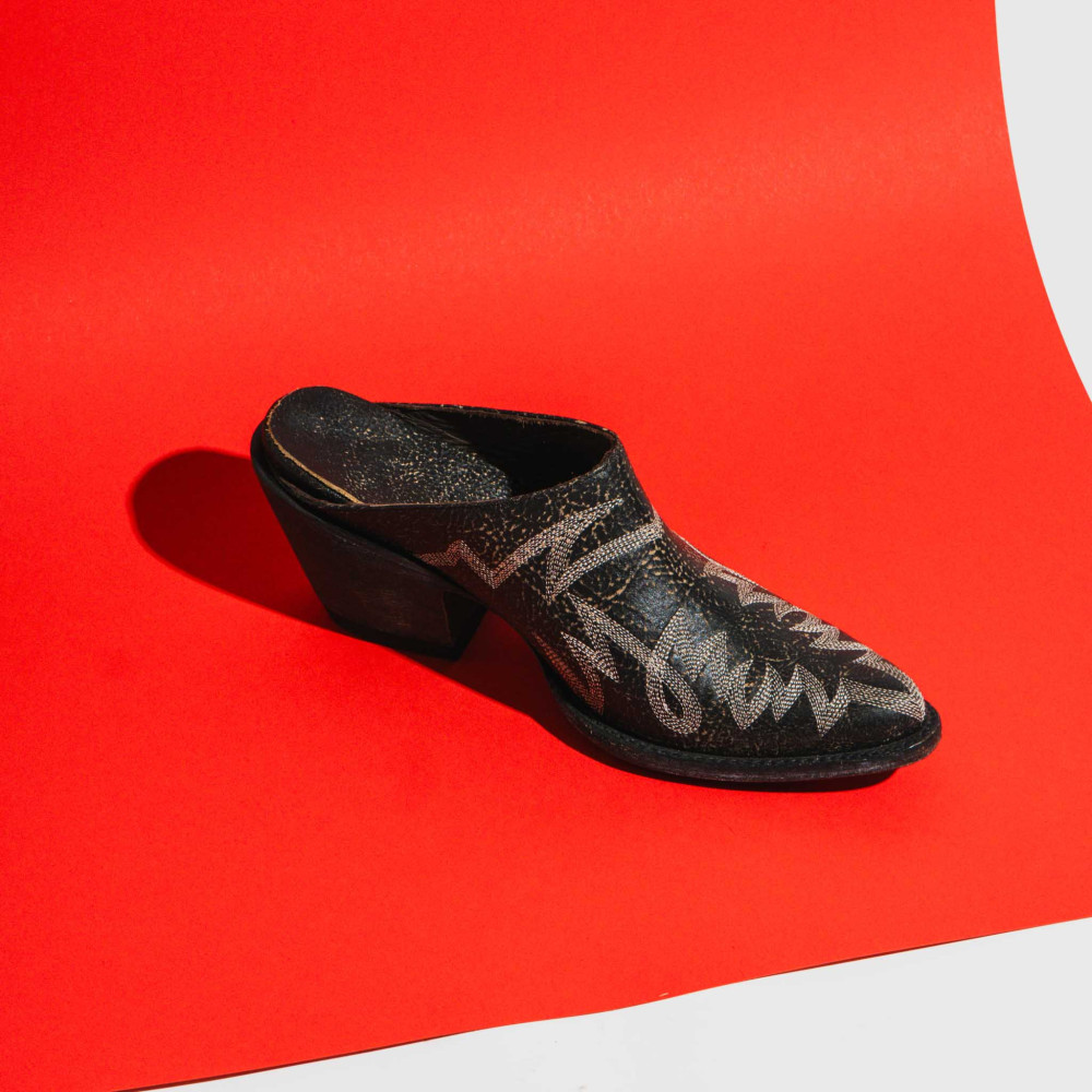 Sabots western en cuir noir craquelé - Tulum black - Santiags femme