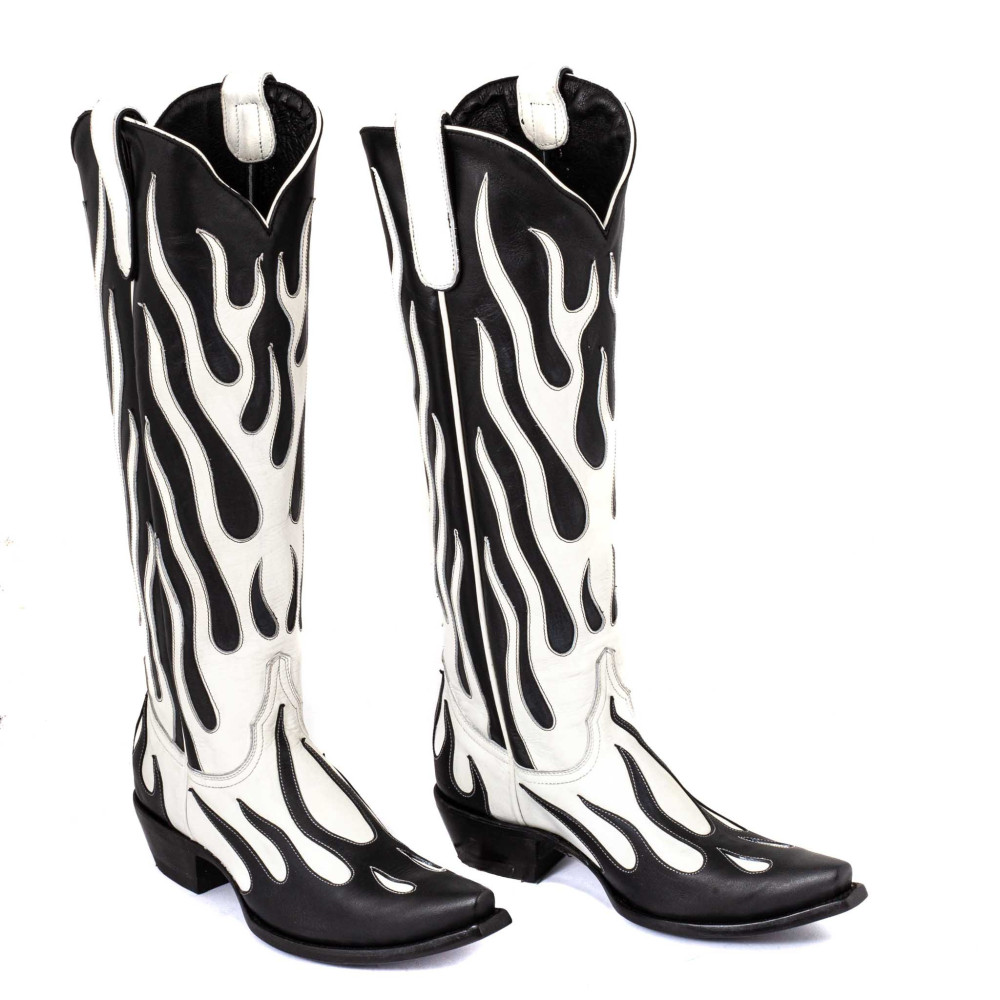 Bottes Santiags a bout pointu avec motifs flamme - Fire - Santiags femme