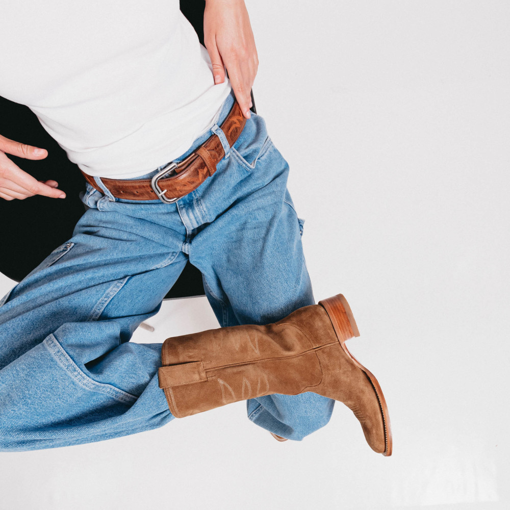 Bottes a bout carré - Archive camel - Santiags femme