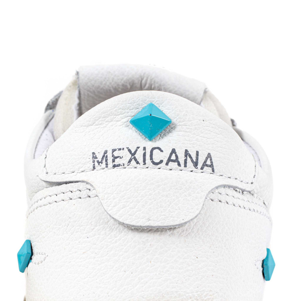 Sneakers Mexicana SANTIAGO– Cuir blanc & clous turquoise