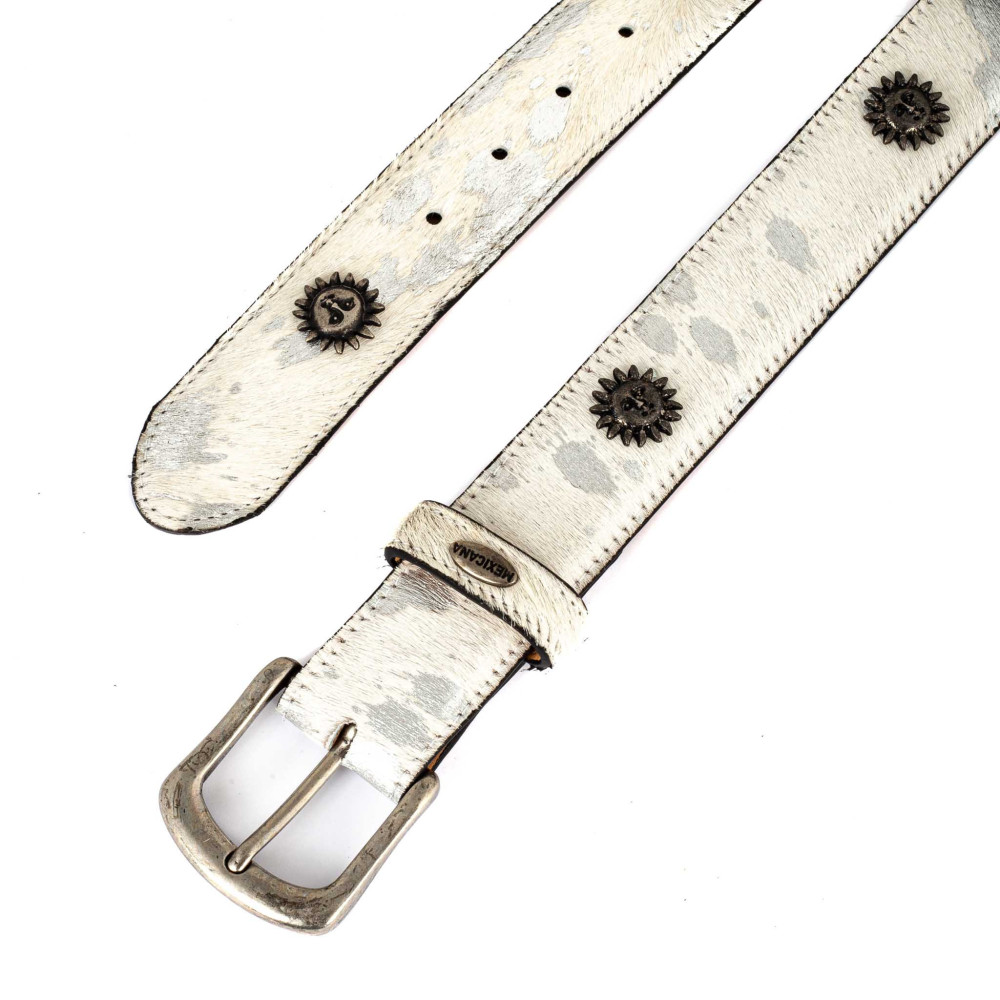 Ceinture en cuir blanc avec boucle interchangeable - Acid pony antique niquel