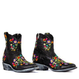 Boots santiags, broderies fleurs, cuir noir - Sorazipper black  - Santiags femme