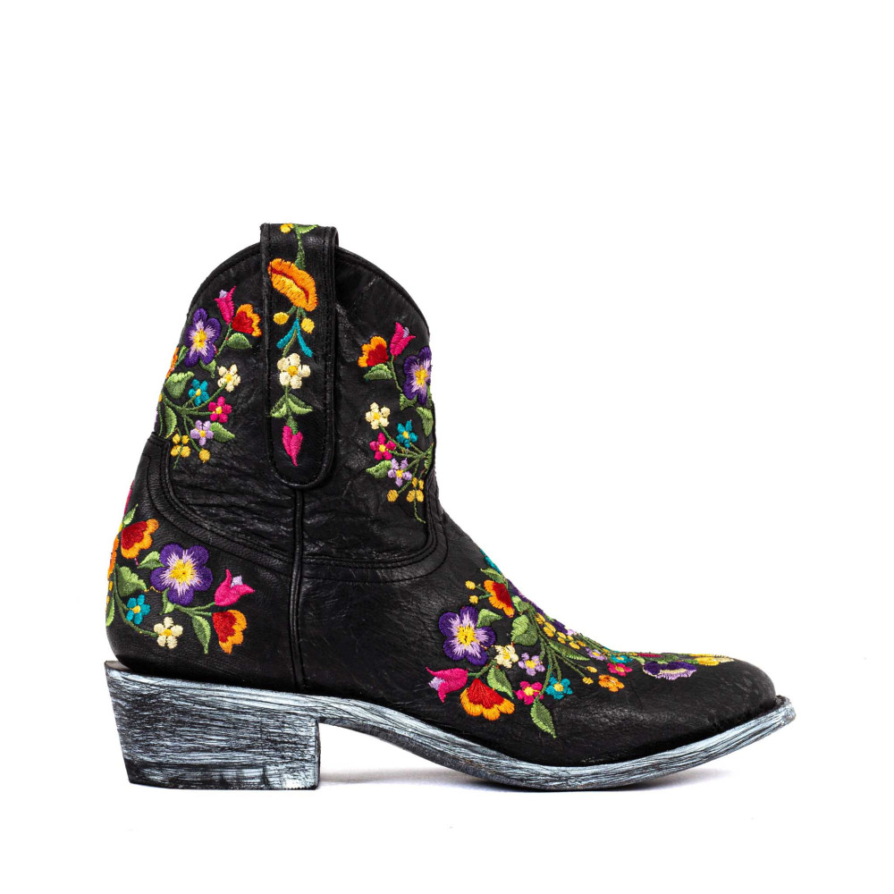 Boots santiags, broderies fleurs, cuir noir - Sorazipper black  - Santiags femme