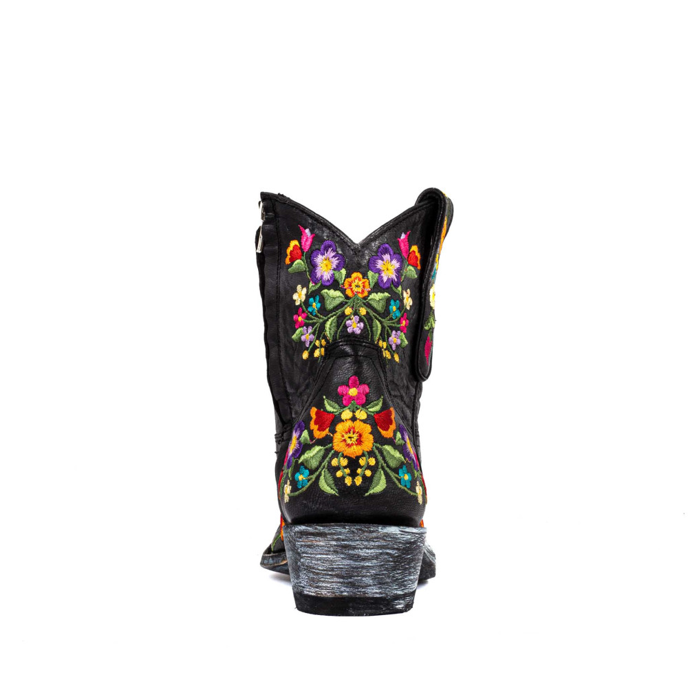 Boots santiags, broderies fleurs, cuir noir - Sorazipper black  - Santiags femme