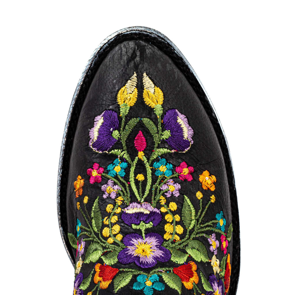 Boots santiags, broderies fleurs, cuir noir - Sorazipper black  - Santiags femme