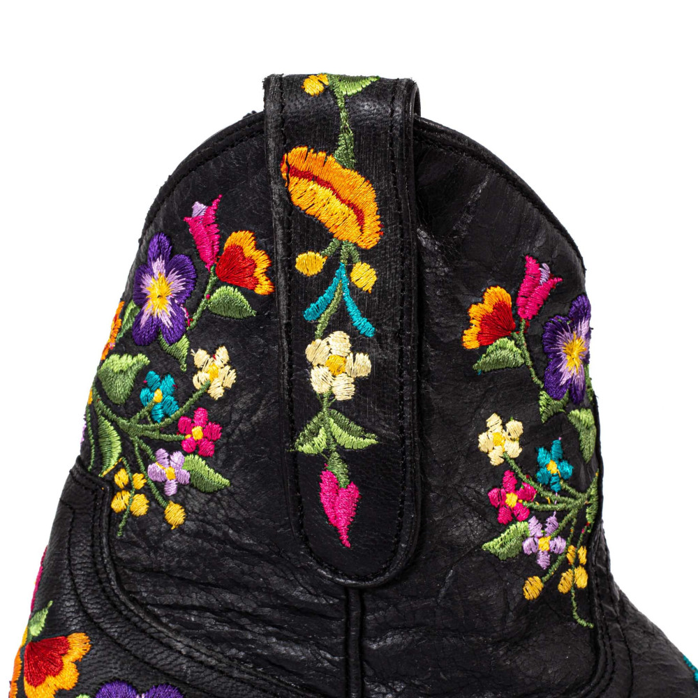 Boots santiags, broderies fleurs, cuir noir - Sorazipper black  - Santiags femme