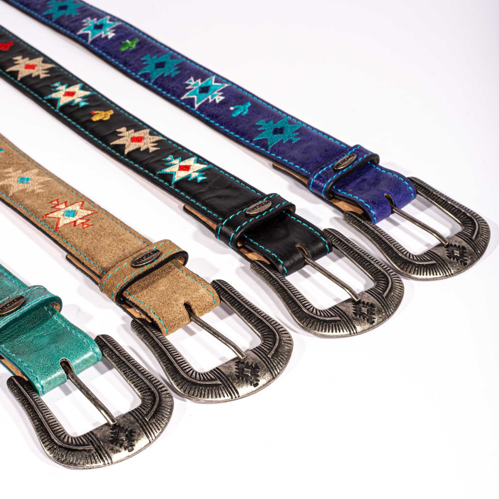 Ceinture cowboy en cuir bleu électrique avec boucle interchangeable - Chill electric blue