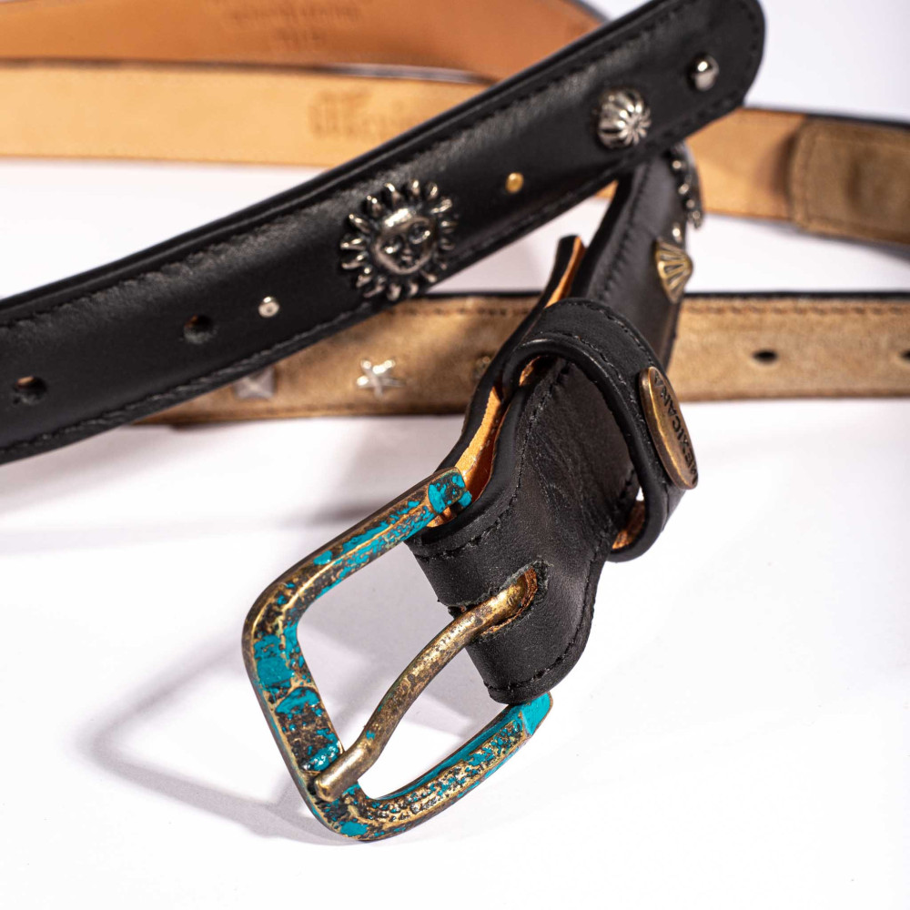 Ceinture fine pour femme ornée de bijoux, boucle interchangeable - Sayulita blue jean Vesuvio
