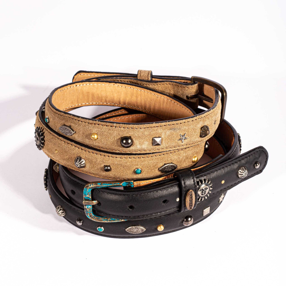 Ceinture fine femme ornée de bijoux, boucles interchangeable - Sayulita tan
