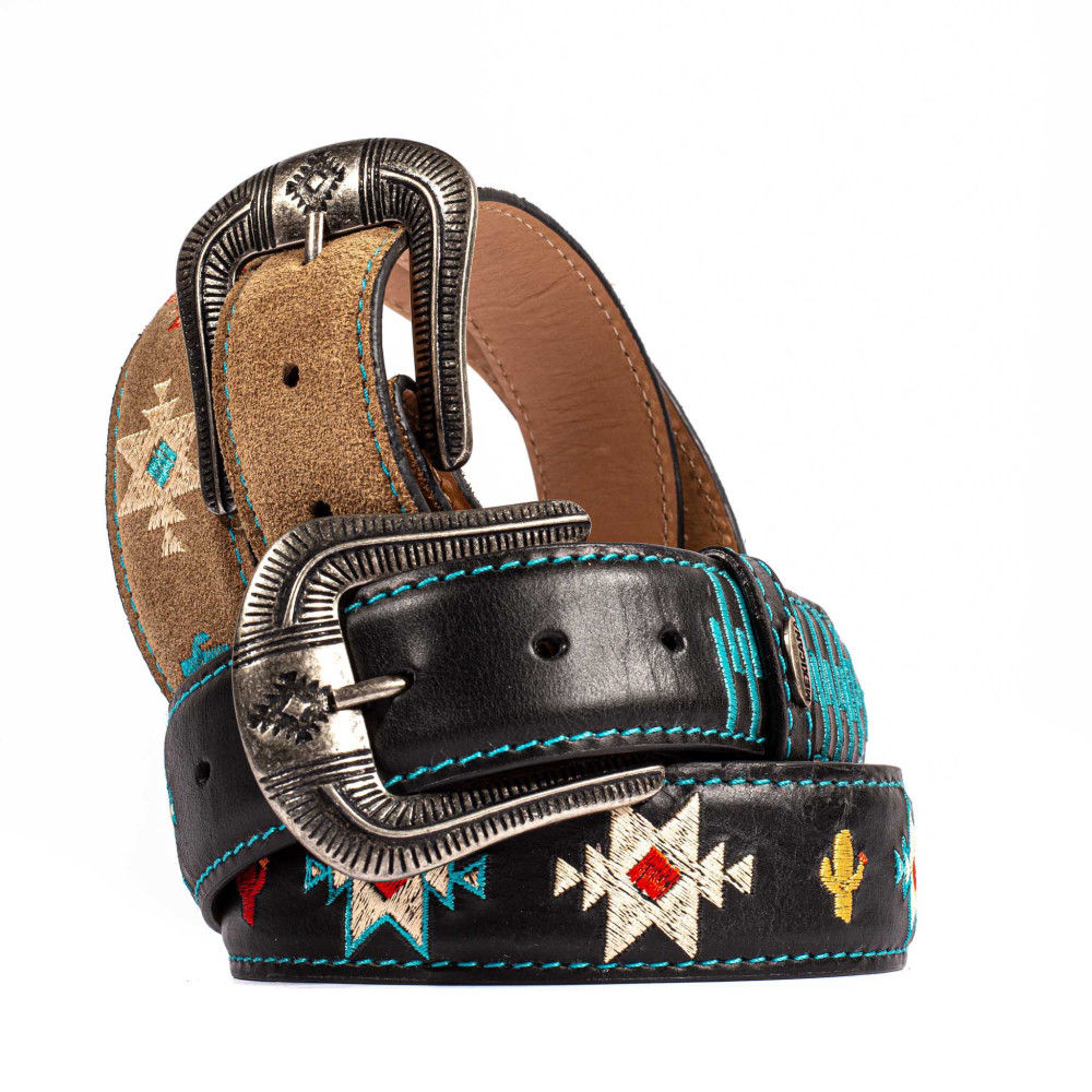 Ceinture cowboy en cuir noir et boucle interchangeable - Chill black multi