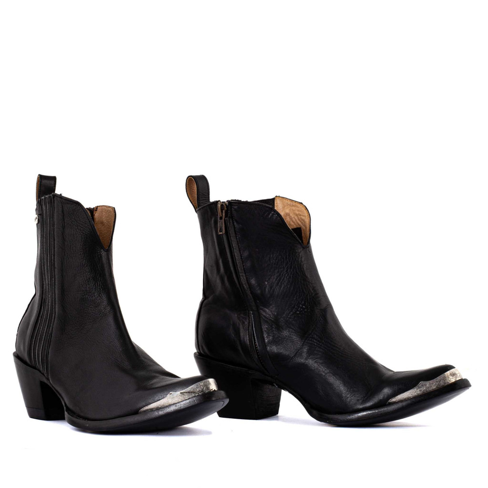 Bottines santiags noires avec embouts métalliques -  Monalisa métal - Santiags femme
