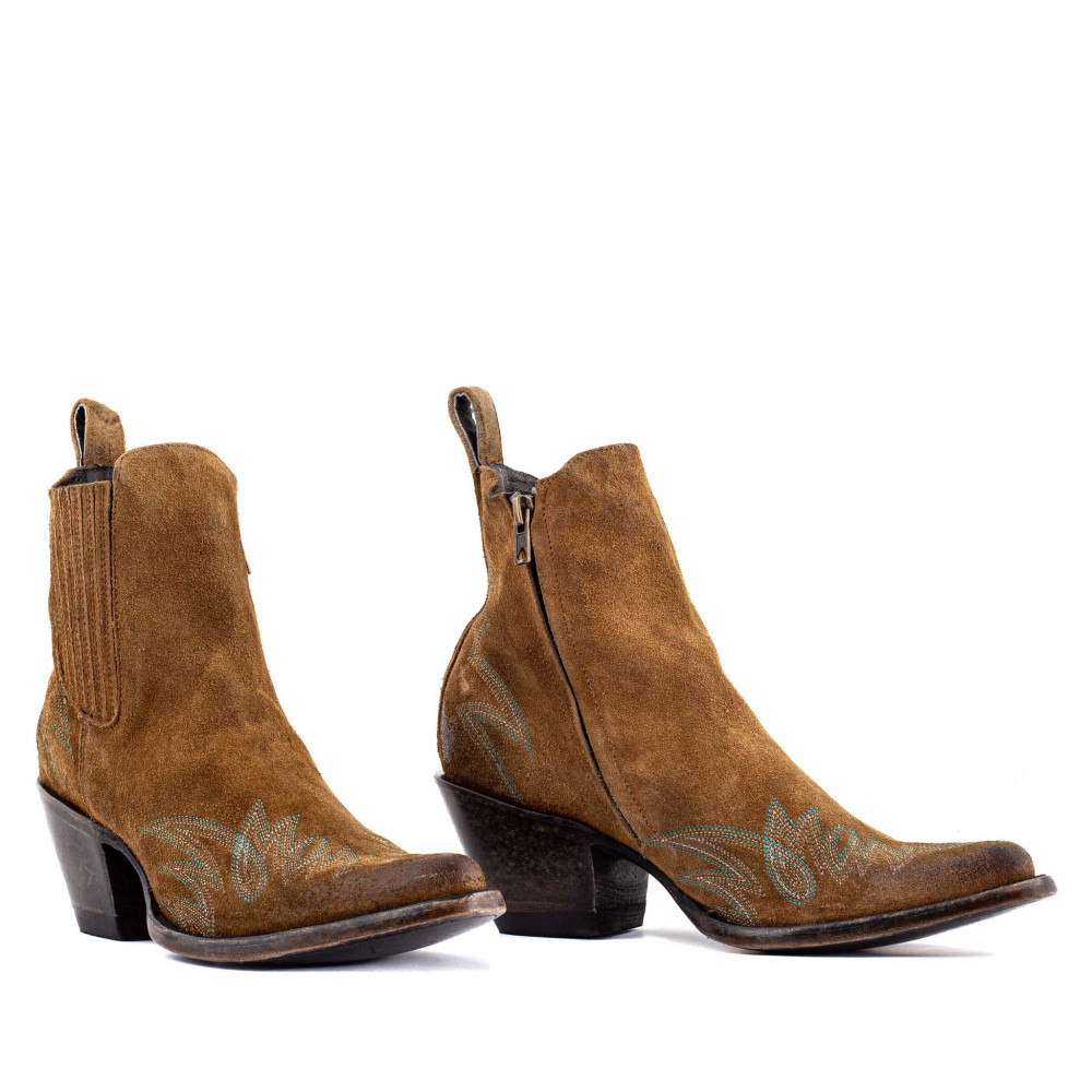 Santiags basses en cuir suede vieillis - Fury bentley - Santiags femme