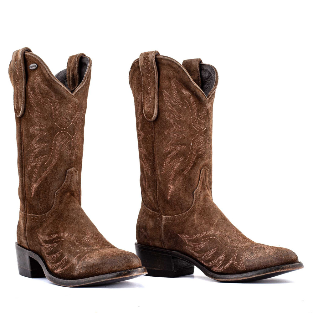 Bottes santiags a bout rond et a motif aigle - Aguila mex 11 suede BROWN - Santiags femme