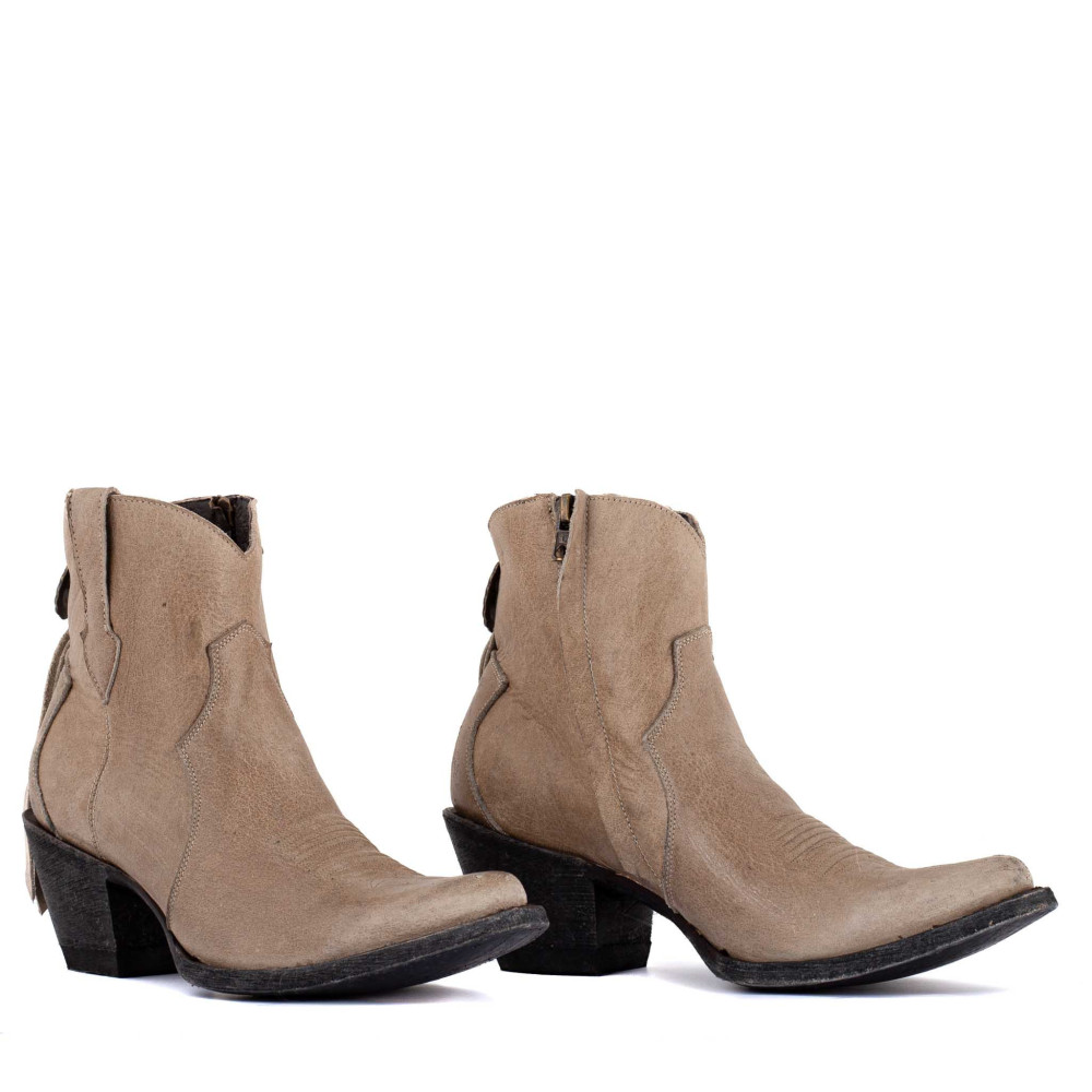 Santiags beiges à franges en cuir vieilli - La concha bone - Santiags femme