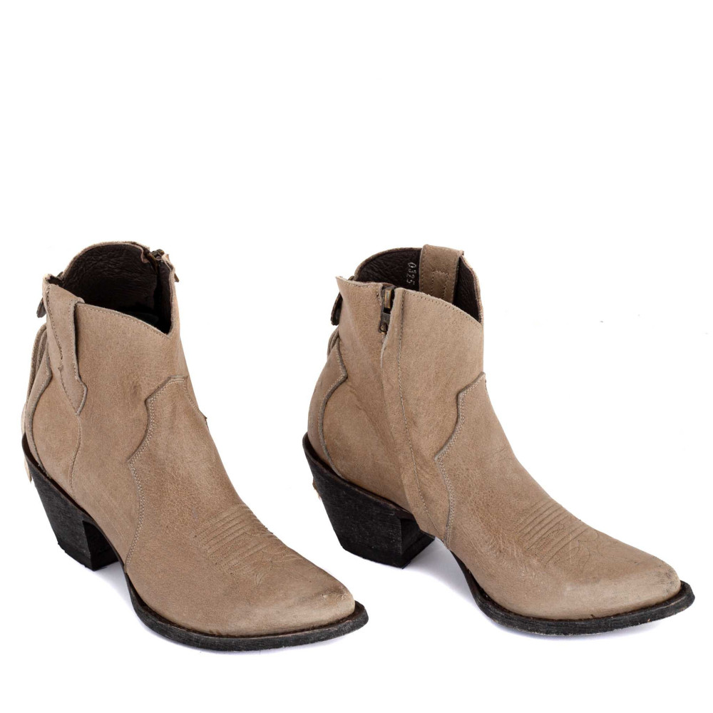 Santiags beiges à franges en cuir vieilli - La concha bone - Santiags femme