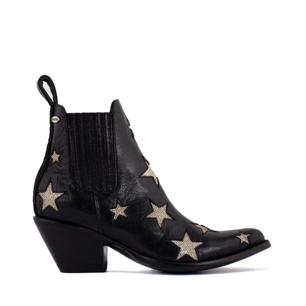 Bottes en cuir noir avec motifs étoile - Circus black gold - Santiags femme