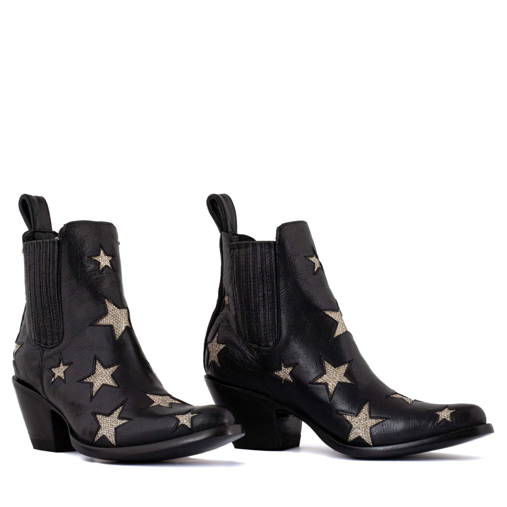 Bottes en cuir noir avec motifs étoile - Circus black gold - Santiags femme